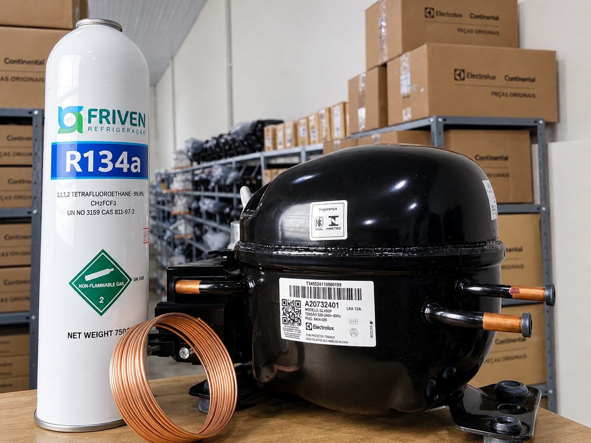 Compressor e gás refrigerante para geladeira